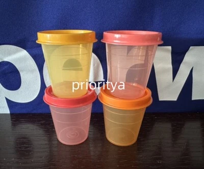 Tupperware Tupper Mini Midgets Container 2oz Set of 4 Orange Coral Yellow New
