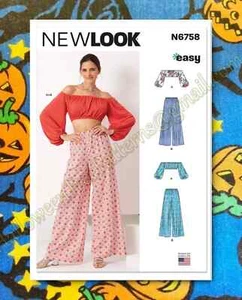 New Look 6758 Palazzo Pants Crop Top UNCUT Sewing Pattern Sizes XS-XL n6758 - Picture 1 of 10
