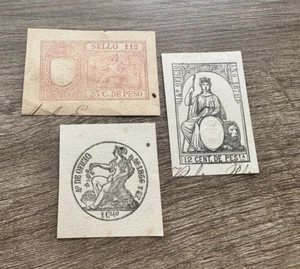 1800's Spanish Colonies Documentary Revenue Stamps, Embossed - Picture 1 of 7