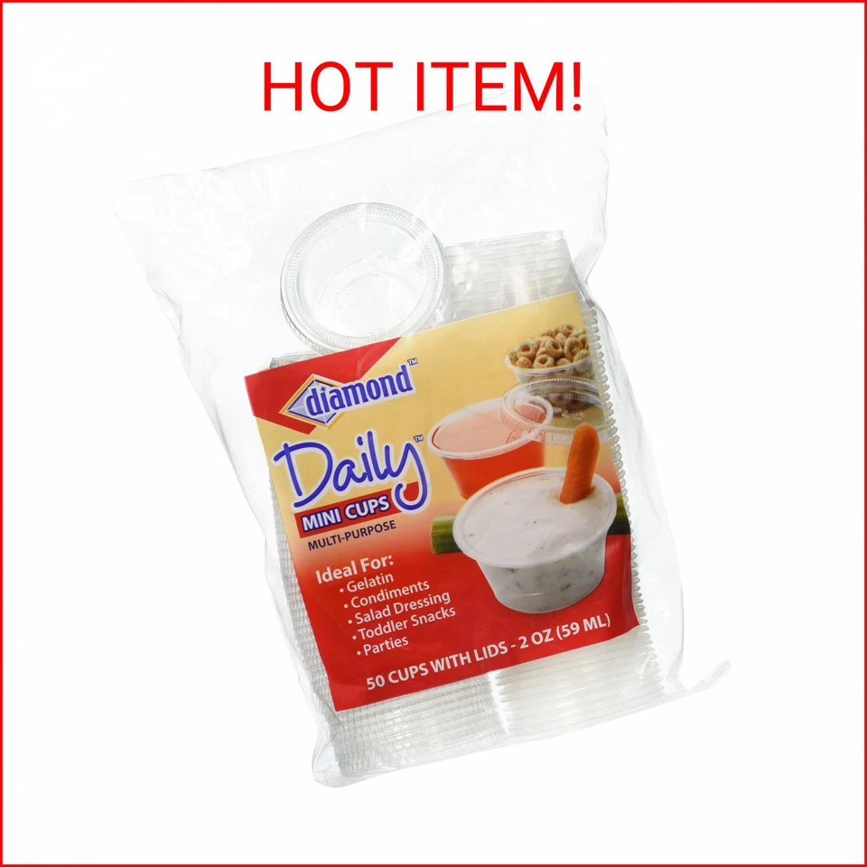 Mini xícaras com tampas Diamond multiuso 50 unidades, 2 oz, transparente - Imagem 1 de 2