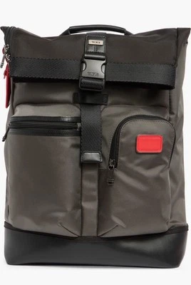 Nueva Mochila de Cuero Tumi Cypress Roll Top Unisex Viaje Gris Rojo Bolso $575 Foto 1 de 4
