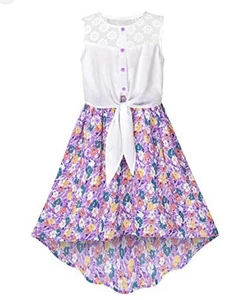 Sunny Fashion Girls Sleeveless Dress with Purple Floral High- Low Skirt Size 14 - Picture 1 of 4