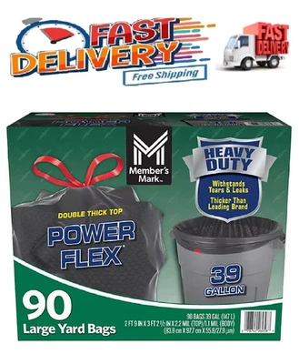 Bolsas de basura Member's Mark 39 galones Power Flex con cordón para patio (90 ct) Foto 1 de 4