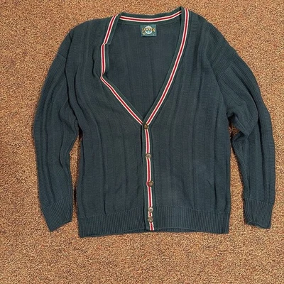 Cárdigan suéter vintage Jantzen verde con rayas rojas y blancas mediano en EE. UU. Foto 1 de 4