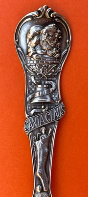 CUCHARA DE RECUERDO DE PLATA ESTERLINA FELIZ NAVIDAD SANTA CLAUS 5-3/4” WATSON Foto 1 de 4