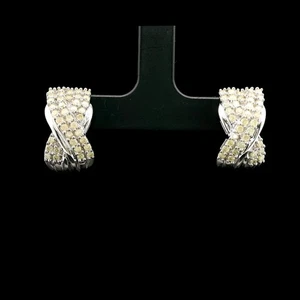 14k White Gold and 1cttw Yellow Diamond Ribbon Huggie Earrings - Picture 1 of 9