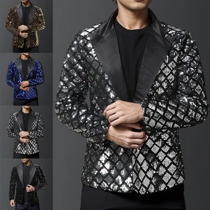 Men's Stylish Blazer with Diamond Sequins for Spring and Autumn Occasions - Picture 1 of 52