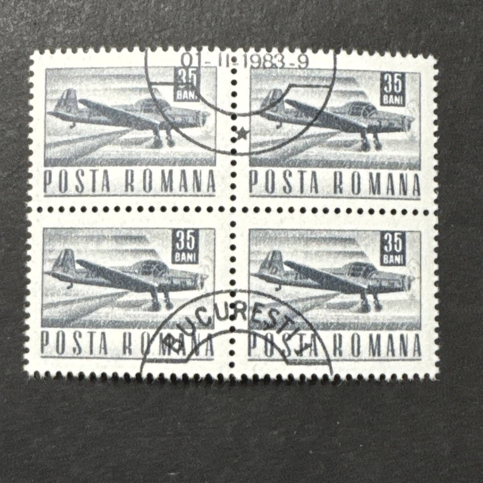 1968 Romania 35 Ban MNH Precancel Zlin Z226 Akrobat Plane Block Of 4 Stamp - Image 1 of 2