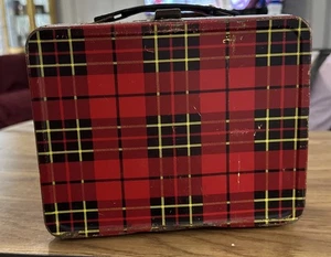 Vintage 1964 rot kariert King-Seeley Thermos Co. Metall Brotdose ohne Thermoskanne - Bild 1 von 24