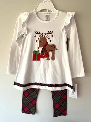 Bonnie Jean Niñas Traje de Navidad Reno Top Leggings a Cuadros Talla 6X Nuevo con Etiquetas Foto 1 de 4