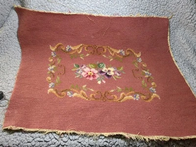 Needlepoint Wool chair bench seat cover 15 x 24 Pansy Forget Me Not Floral   - Image 1 of 4