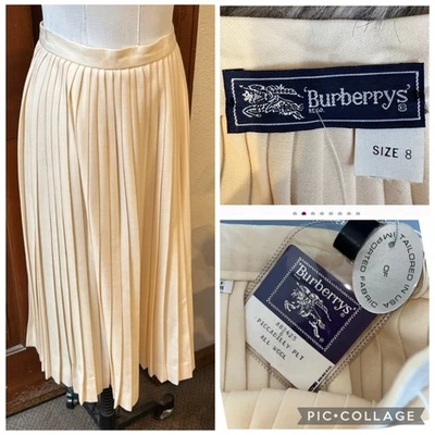 NWT Deadstock 1980s Burberrys’ Piccadilly Pleated Wool Ivory Midi Skirt Sz 8 - Image 1 of 4