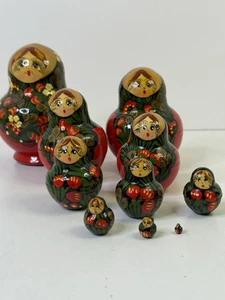 Vintage handbemalte russische verschachtelte Puppen Matroschka Erdbeeren signiert 10 Stück - Bild 1 von 14