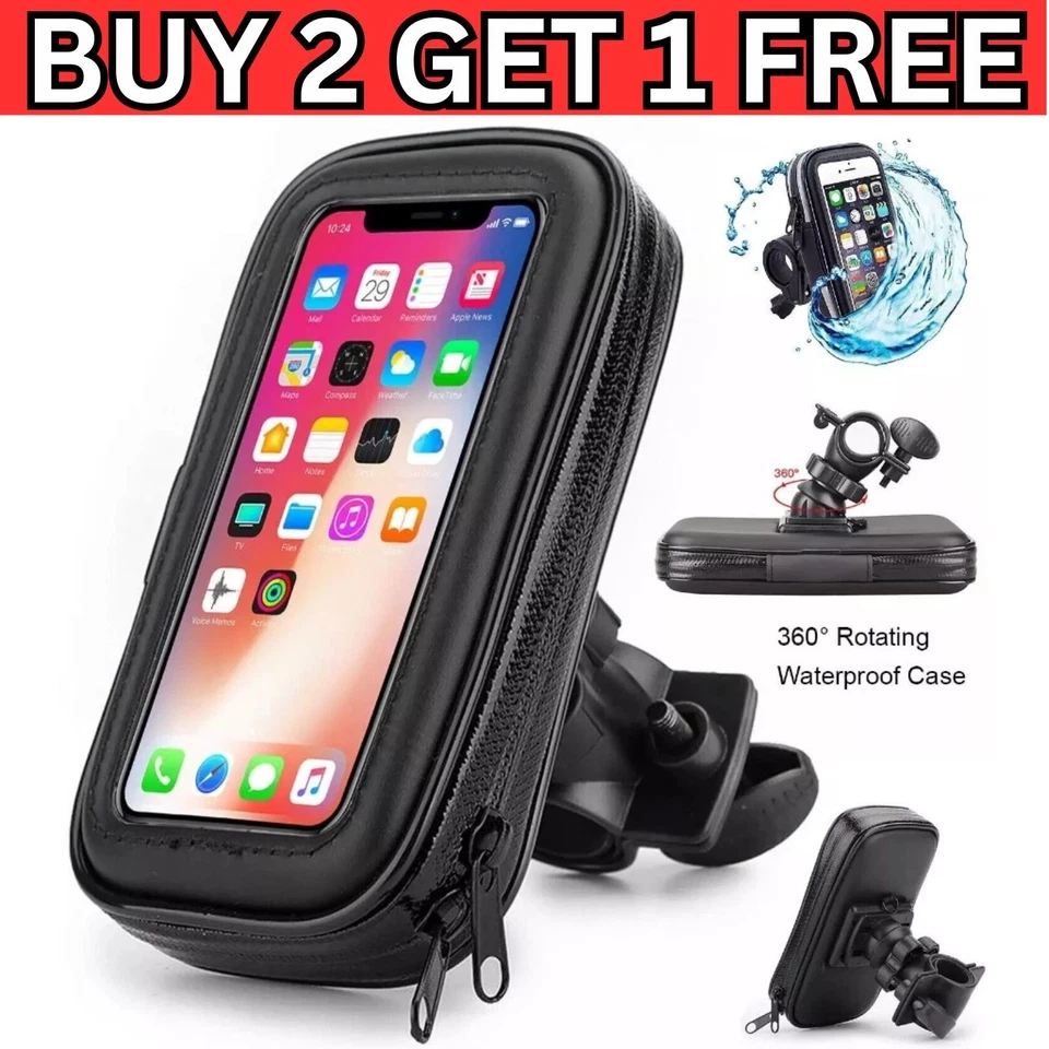360° Bicycle Motor Bike Waterproof Phone Case Mount Holder For All Mobile Phones - Image 1 of 4