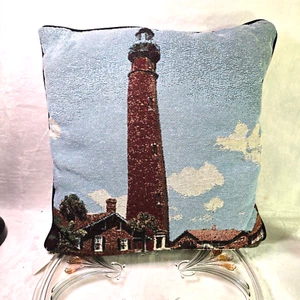 Throw Pillow Lighthouse Ocean Beach Rectangular 14" X 14". - Picture 1 of 4
