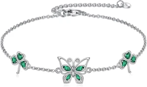 Butterfly Shamrock Bracelet Sterling Sliver St Patricks Day Gifts for Women Girl - Picture 1 of 6
