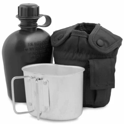 MIL-TEC Brand US Army style canteen M1 water bottle with cover cup & Alice clips