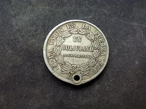 Bolivie : Un Boliviano Argent ; Trouée (Ref 3002) - Zdjęcie 1 z 2