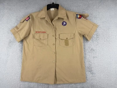 VINTAGE Boy Scouts of America Shirt Youth 14 Beige US Made Official READ ME - Image 1 of 4