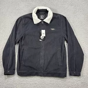 Volcom Halecrest Corduroy Trucker Jacket Men Medium Black Faux Shearling Collar - Picture 1 of 15