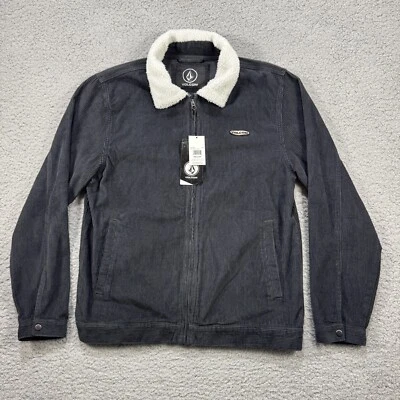 Volcom Halecrest Corduroy Trucker Jacket Men Medium Black Faux Shearling Collar - Image 1 of 4
