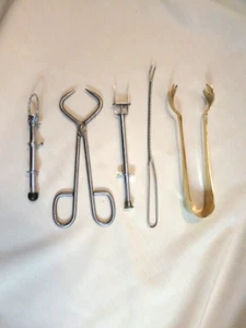 Vintage Food & Bar Utensils – Ice Cube Tongs Olive Grabbers Pickle Fork - Picture 1 of 3