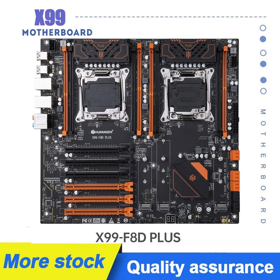 X99 Dual CPU Motherboard F8D PLUS  DDR4 RECC 512GB M.2 NVME NGFF USB3.0 E-ATX - Image 1 of 4