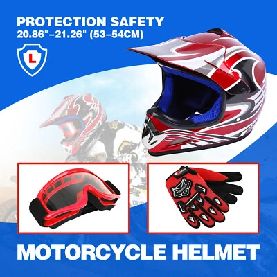 H-YEEU Rot Kinder Moto Cross Helm Motorradhelm Off Road Brille Handschuhe L