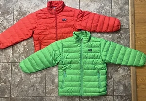 (2) Patagonia Down Sweaters Puffer Jacket Full Zip Red & Green YOUTH Size 8! - Picture 1 of 5