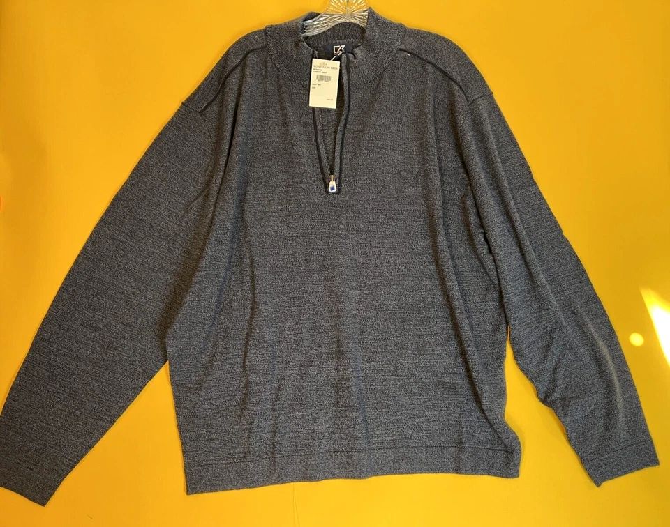 Cutter & Buck Henry Half Zip Sweatshirt Mens 2XB Blue Merino Wool Blend $170 NWT - Image 1 of 4