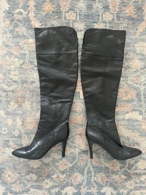 Enzo Angiolini EAIRINNA Botas de Cuero Negras Stiletto Sobre la Rodilla Talla 9M, Muestra Foto 1 de 2