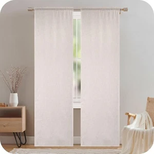 GIRASOLE HOME Coppia Tende Creta Semi Filtranti in Simil Lino Naturale - Foto 1 di 7