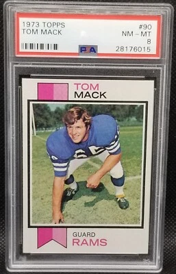 1973 Topps, PSA 8, TOM MACK, #90, Los Angeles Rams, PSA 8, HOF - Image 1 of 2