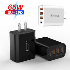 65W 5-USB Type C Fast Wall Charger PD QC 3.0 Adapter For iPhone/Samsung/Mac/PAD