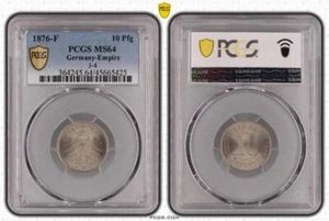 German Empire 10 Pfennig 1876 F small Eagle PCGS MS64 TOP POP regular issue coin - Picture 1 of 1