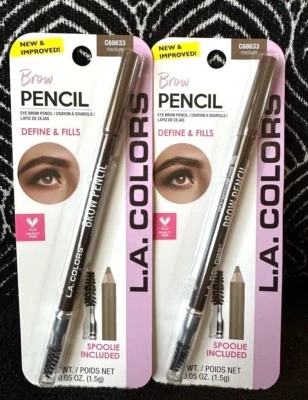 🌺2pk LA COLORS MEDIUM BROWN C68633 EYEBROW PENCIL SPOOLIE BRUSH COMBO LINER — 第 1/4 张图片