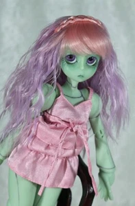 Pequeña peluca de muñeca 5-6" BJD trueno rosa púrpura ondulado trenza pelo flequillo pukifee JR-31 - Imagen 1 de 3