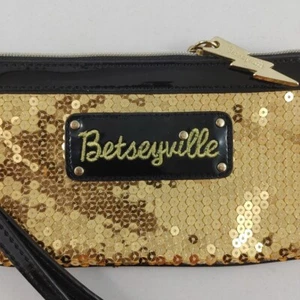 Betseyville Wristlet Bag Wallet Purse Gold Black Sequence 8x4.5" Gr Cond B89 - Picture 1 of 7