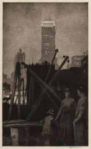 Manhattan Lights Art Print – Martin Lewis – 1935 Skyscraper Urban Etching - Picture 1 of 2