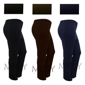 NEW LADIES Plus BIG Size BOOTLEG STRETCH FINELY RIBBED TROUSERS BLACK SIZE 8-26 - Picture 1 of 10