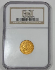 1913 GOLD Indian Head $2.50 Quarter Eagle CERTIFIED NGC MS 61 - Picture 1 of 4