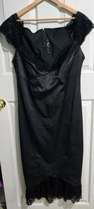 Vestido Laura Byrnes s.XXL Negro Satén Movible Pin Up Alta Costura Burlesque - Imagen 1 de 8