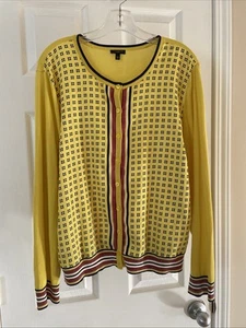 Talbots Women button Cardigan Size PXL Pretty yellow blue print cardigan - Picture 1 of 3