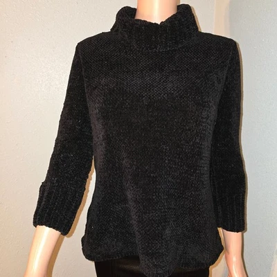 Tommy Bahama 100% Silk Chenille Turtleneck Sweater Pullover Black Women's S - Image 1 of 4