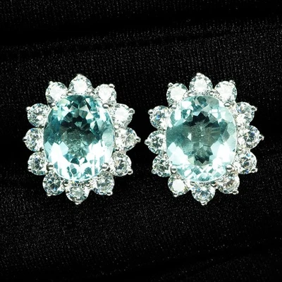 Glamorosos Pendientes Cristal Azul Aguamarina 7.80Ct Plata de Ley 925 Oro Blanco Foto 1 de 4