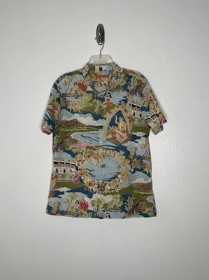 Рубашка хлопковая мужская Tori Richard средняя синяя с цветочным узором гавайская Aloha сделано в США - Изображение 1 из 4