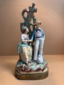 Staffordshire Lamp base DIY! figurine Man & Woman Sweethearts Cottage Shabby - Picture 1 of 13