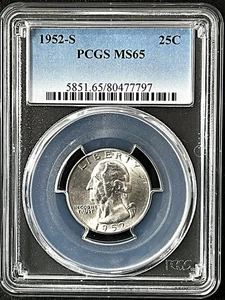 1952-S WASHINGTON Silver Quarter PCGS MS66 / HARD TO FIND / PROOF LIKE - Picture 1 of 16