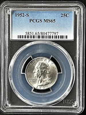 1952-S WASHINGTON Silver Quarter PCGS MS66 / HARD TO FIND / PROOF LIKE - Image 1 of 4