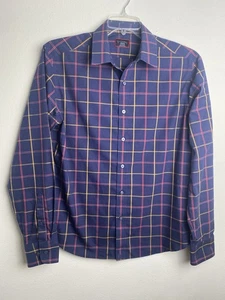Untuckit Wrinkle Free Mens Medium Blue Plaid Reg Fit Long Sleeve Button Shirt - Picture 1 of 9
